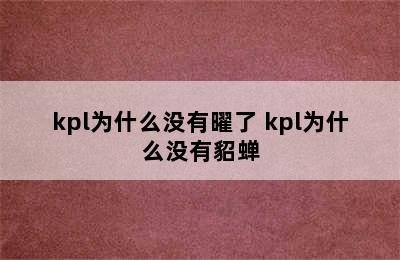 kpl为什么没有曜了 kpl为什么没有貂蝉